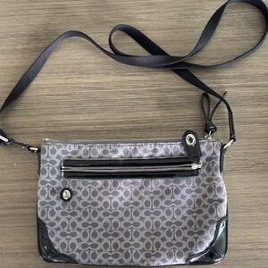 Coach Signature Canvas Crossbody Bag Gray Black Monogram Zip Pocket